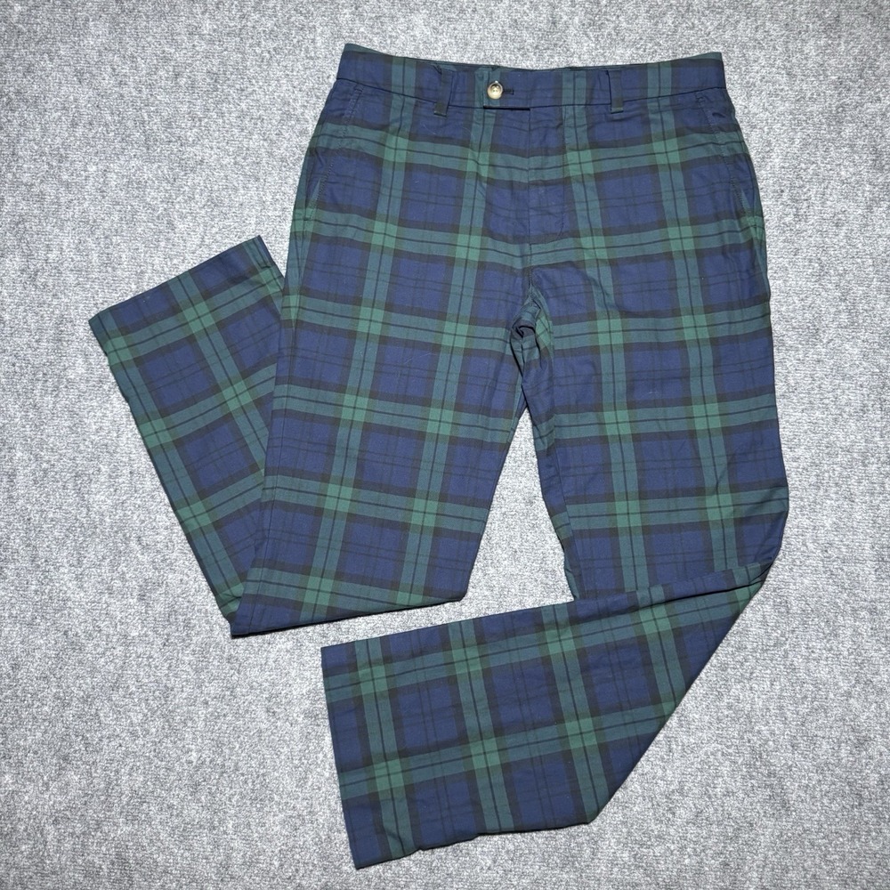 Vineyard Vines Burgee Pants Men 32x30 Green Tartan Plaid Chino Slim Straight